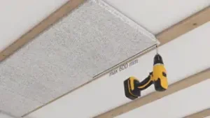 Animation af Troldtekt loftpaneler med visuel installationsvejledning.