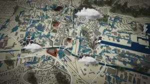 Animation af skybrud i interaktiv installation på Økolariet.